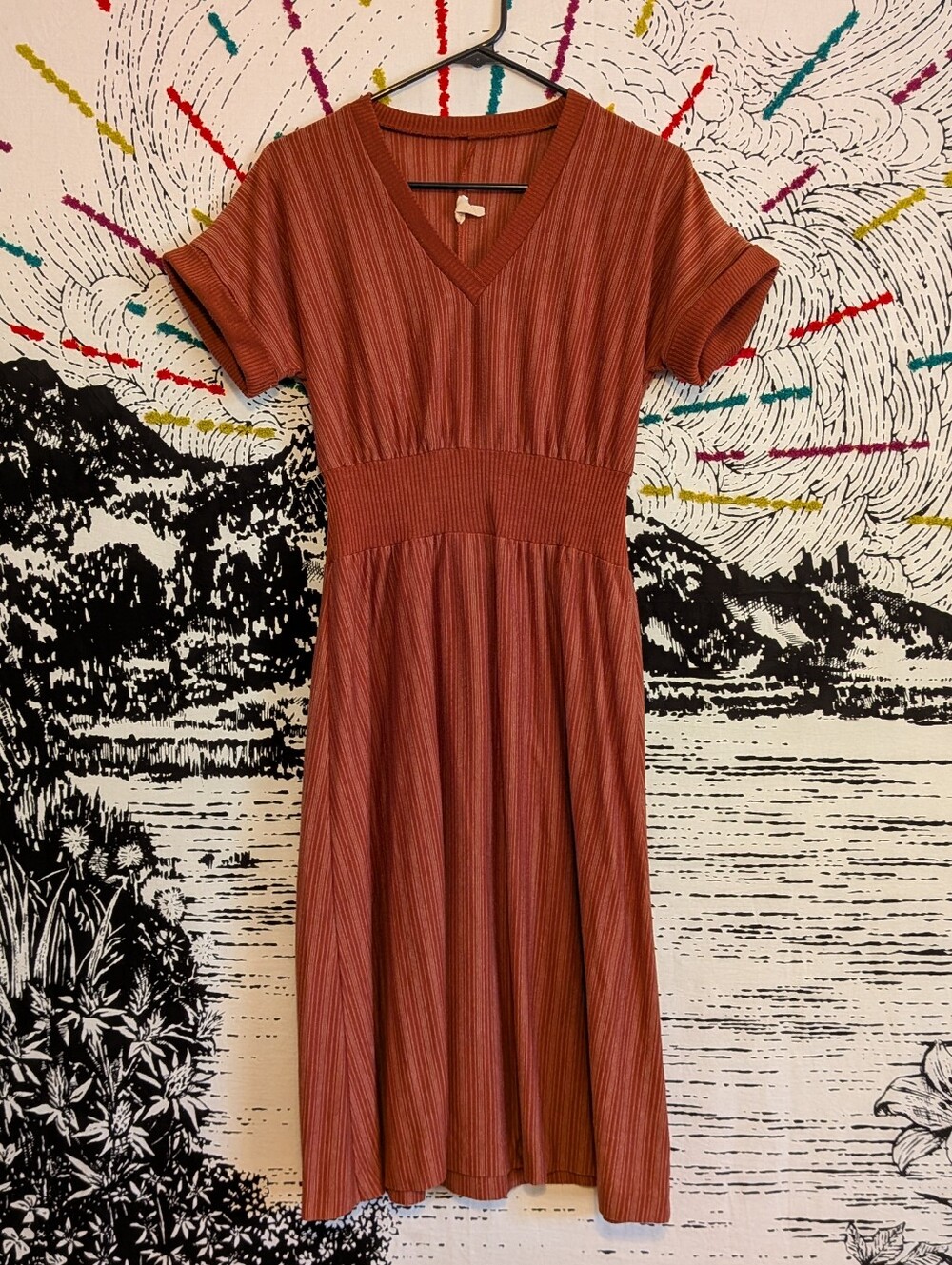 Vintage 70s Fall Knit Secretary Shirt Dress